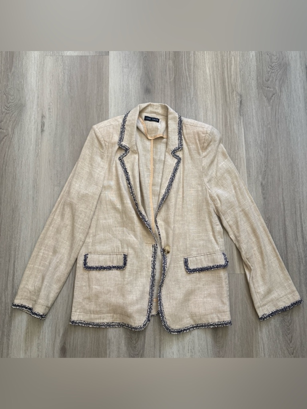 Classic Cream Tweed Blazer with Contrast Trim - linen